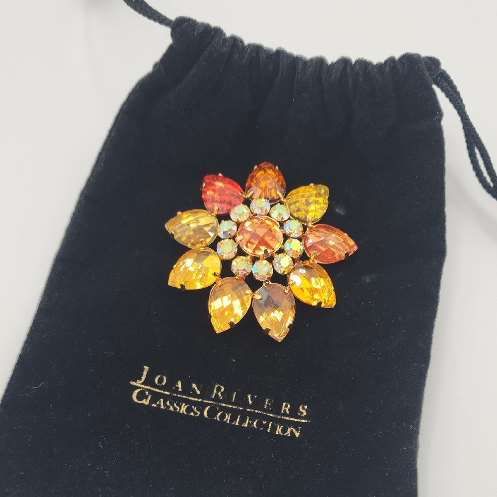 Joan Rivers Orange and Yellow Floral Brooch